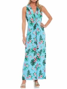Tommy Bahama Fanning Floral Maxi Dress with Pink Hibiscus Size S